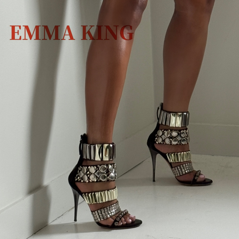 Women Shoes Formal - Black Embellished Ankle Strap Sandals Summer