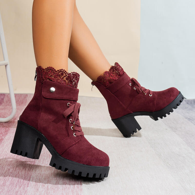 Women'S Shoes Red Bottoms - Sexy Lace Patchwork Thick Bottom High