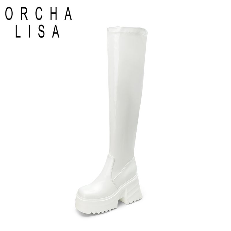 Zip Up Boots Short - ORCHALISA New Patent Leather Women Thigh