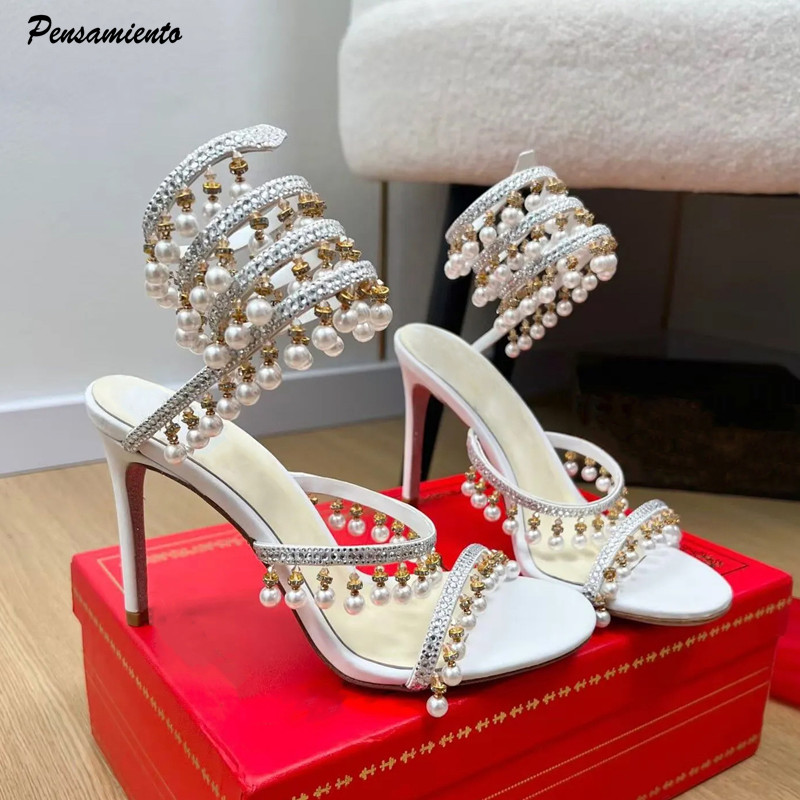 Women Shoes Formal - Luxury Rhinestones Pearls Tassels Women Gladiator
