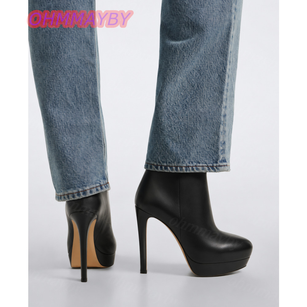 Women Black Platform Ankle Boo - Zip Up Boots Short 评论和价格