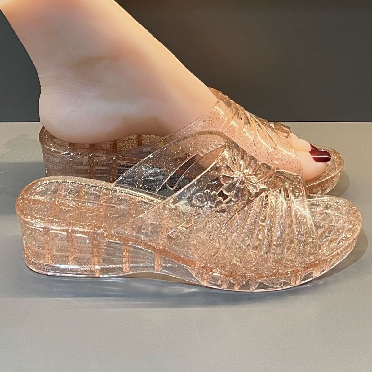 WFashion Purple Glitter Jelly  - Women Shoes Mules 评论和价格