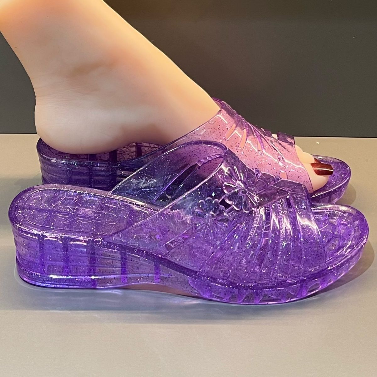 WFashion Purple Glitter Jelly  - Women Shoes Mules 评论和价格